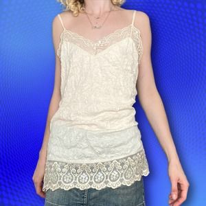 Y2K crinkle fairy grunge camisole tank with sequins and lace, size M